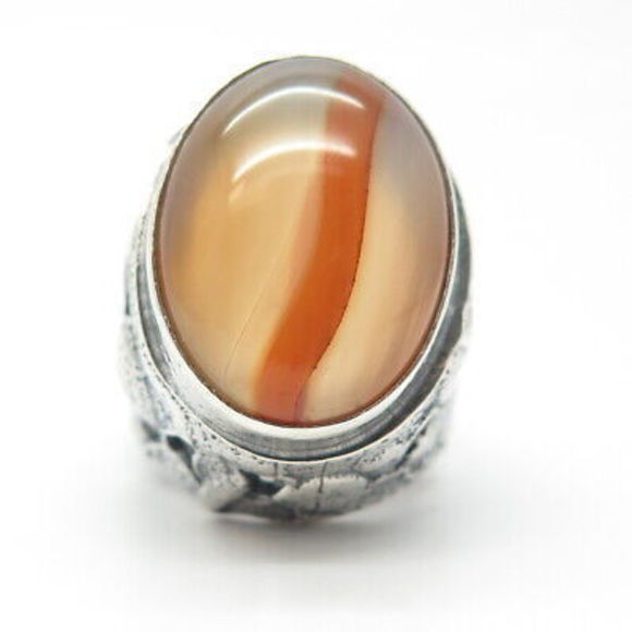 925 Sterling Silver Vintage Real Agate Gem Adjustable Ring Size 7-9 - Picture 3 of 8